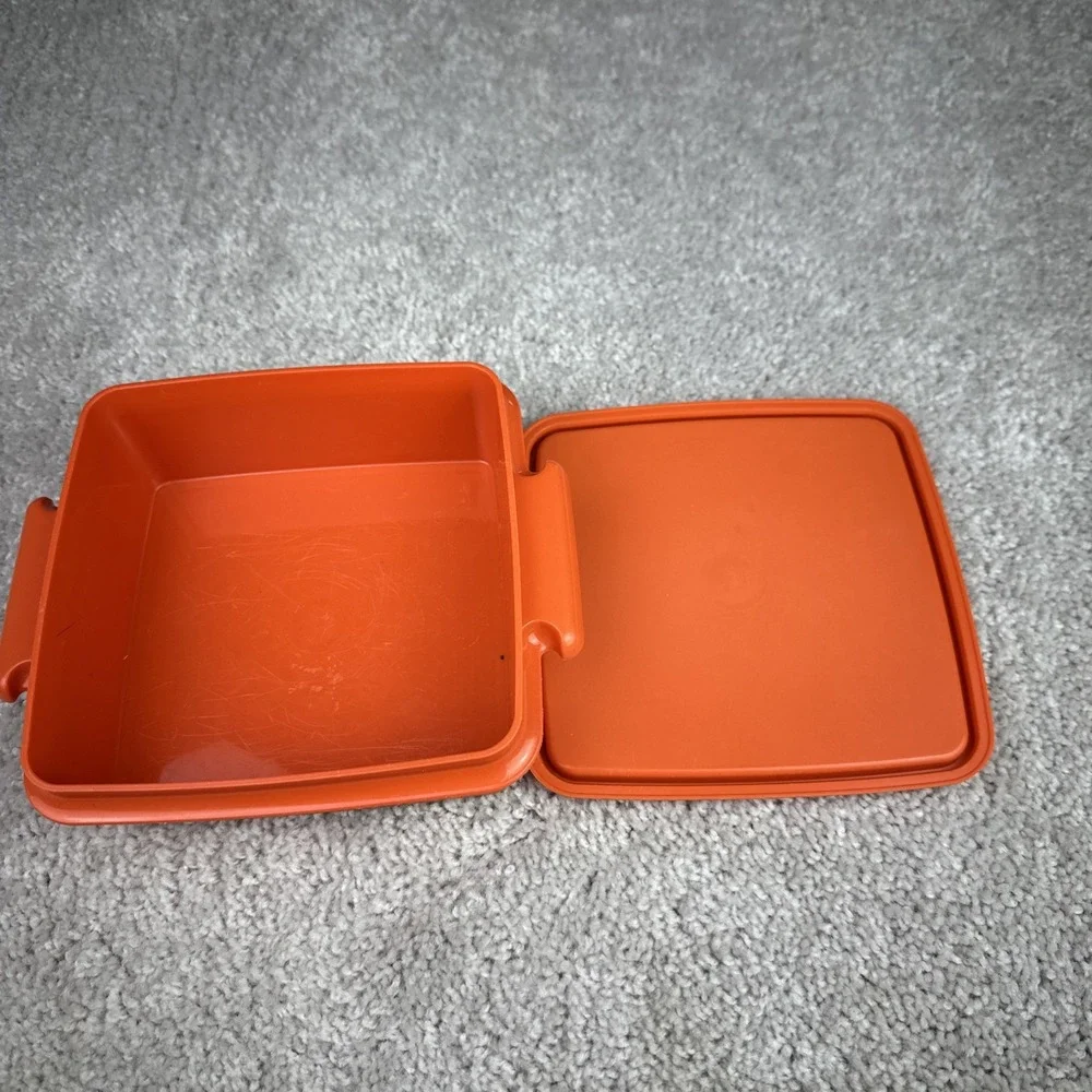 VTG Tupperware 1362-21 Retro‎ Orange  Dark Container With Lid Sandwich Storage